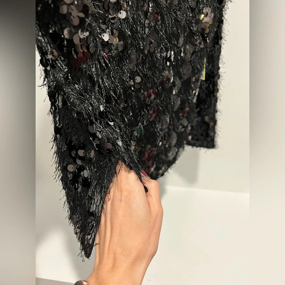 CeCe Black eyelash Sequin lined Pullover Sweater Womens size small new with tags - Picture 6 of 10